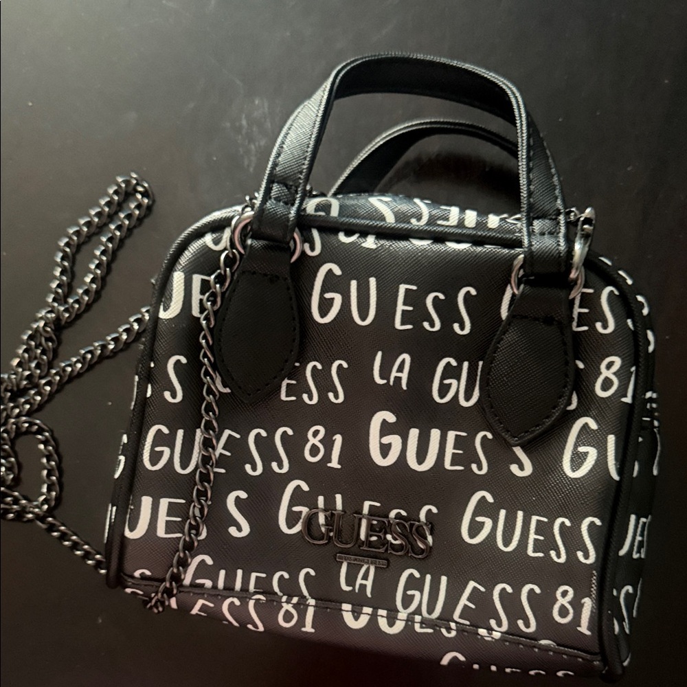 GUESS Black and White Logo Mini Dome Bag
